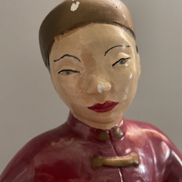 large vintage antique Asian Chinese ceramic figurine man 15.25" tall - Picture 2 of 9